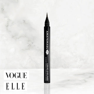 A black liquid eyeliner pen with a microfiber brush tip, branded 'AMATERASU'.
