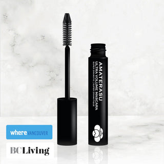 Ultra Volume Mascara in a black tube with a brush applicator displayed next to it.